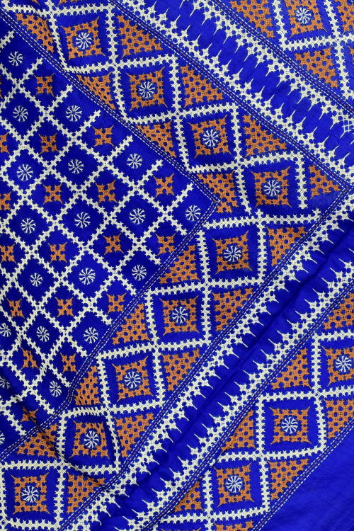 Royal Blue Gujrati Stitched Handloom Pure Silk Saree