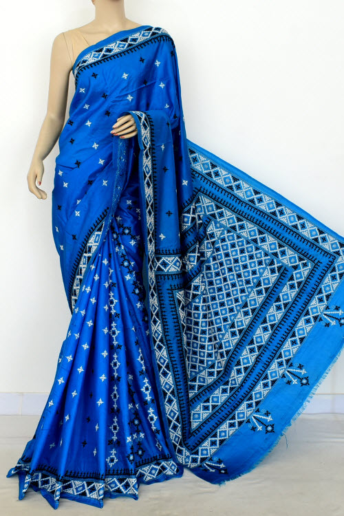 Sky Blue Gujrati Stitched Handloom Pure Silk Saree