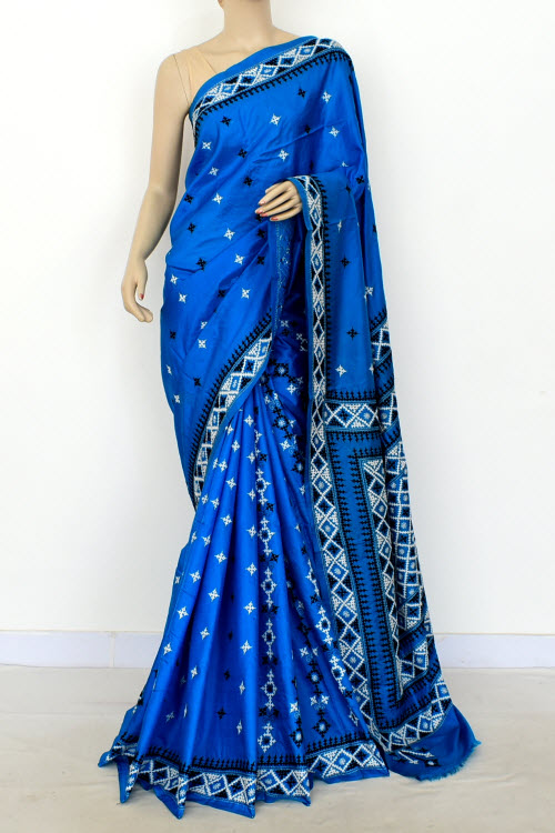 Sky Blue Gujrati Stitched Handloom Pure Silk Saree