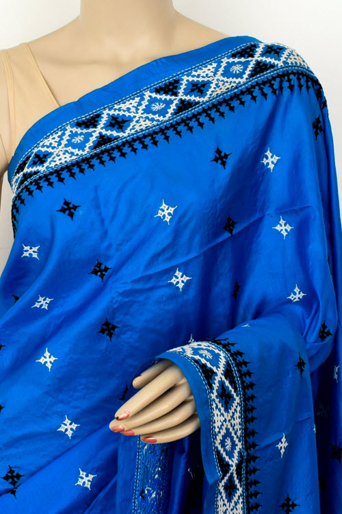 Sky Blue Gujrati Stitched Handloom Pure Silk Saree
