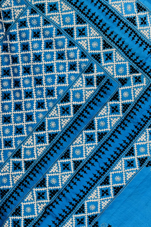 Sky Blue Gujrati Stitched Handloom Pure Silk Saree