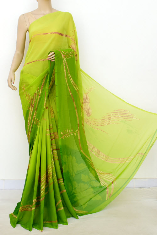 Mehandi Green Printed Georgette Saree with Blouse