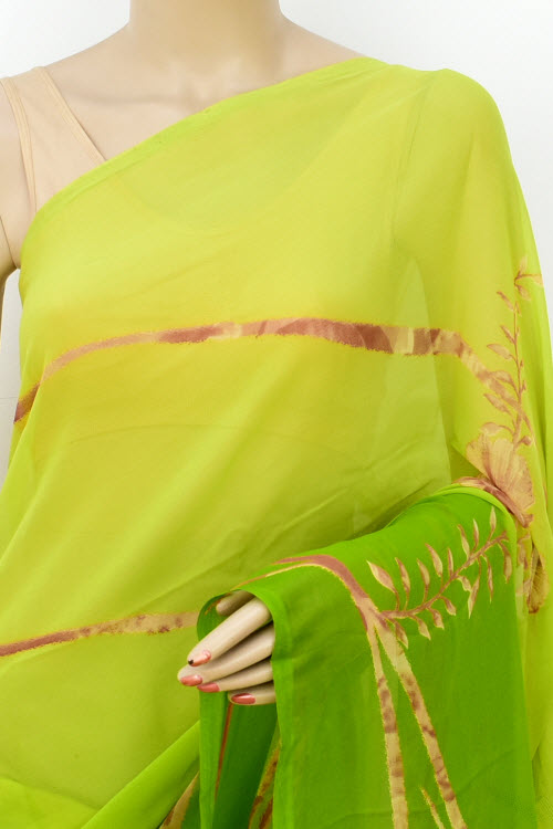 Mehandi Green Printed Georgette Saree with Blouse