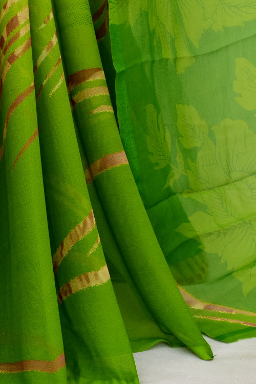 Mehandi Green Printed Georgette Saree with Blouse