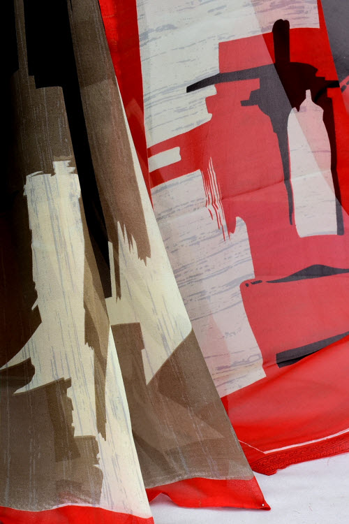 Black-Red Printed Georgette Saree with Blouse