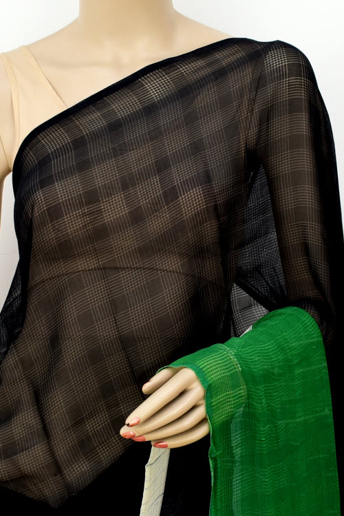 Black-Green Printed Georgette Saree with Blouse