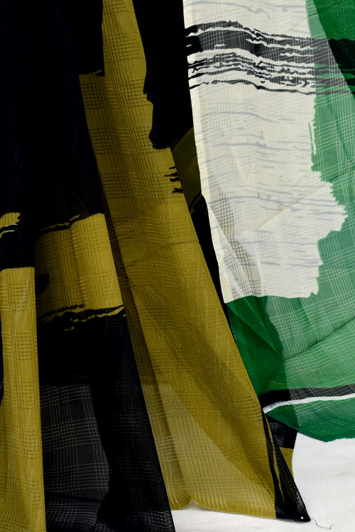 Black-Green Printed Georgette Saree with Blouse