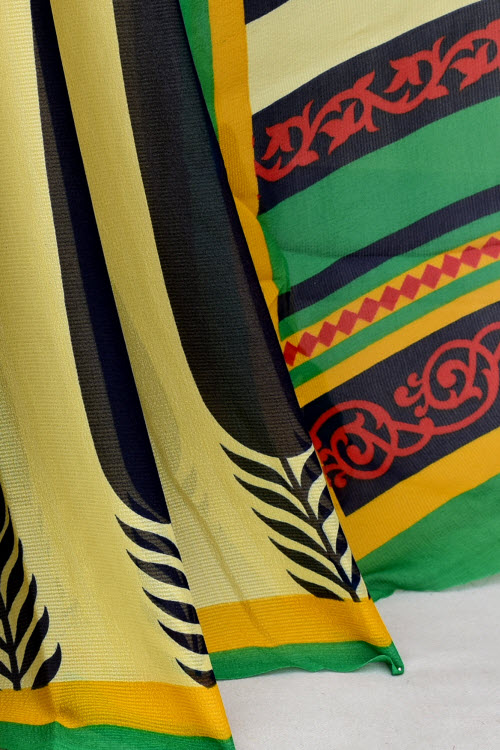 Red-Mustard Printed Georgette Saree with Blouse