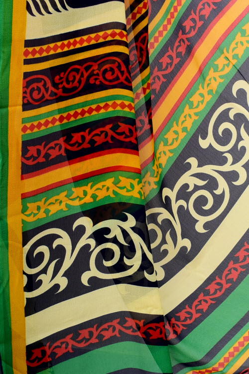 Red-Mustard Printed Georgette Saree with Blouse