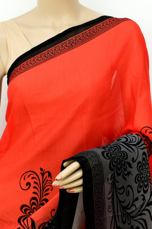 Peach-Grey Printed Georgette Saree with Blouse