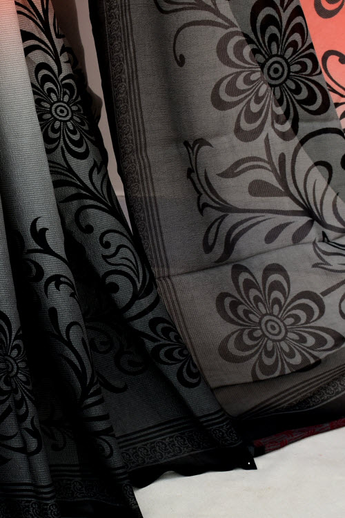 Peach-Grey Printed Georgette Saree with Blouse