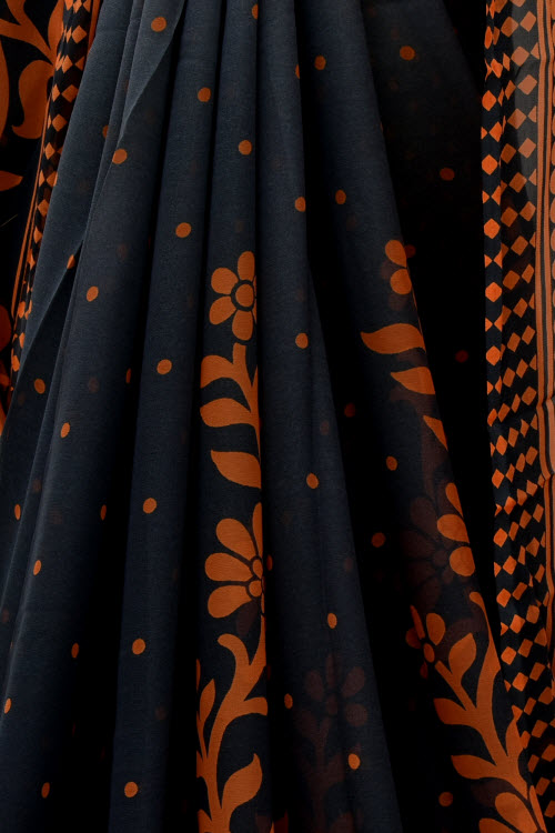 Grey-Orange Printed Georgette Saree with Blouse