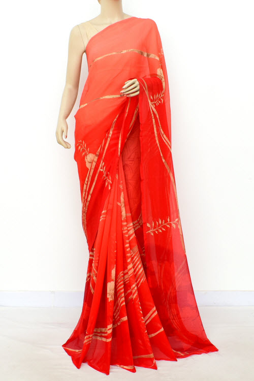 Orange Printed Georgette Saree with Blouse