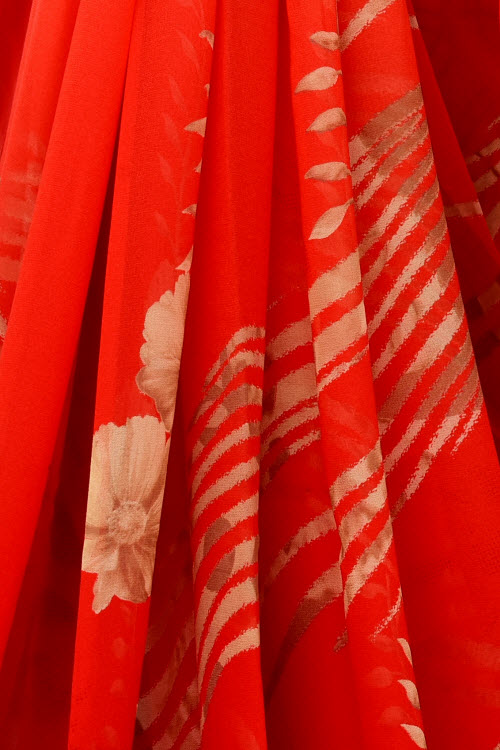 Orange Printed Georgette Saree with Blouse