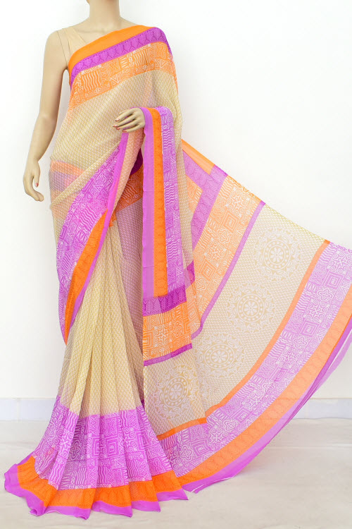 Purple-Orange Printed Georgette Saree with Blouse
