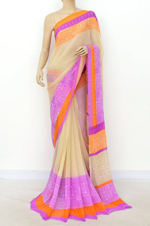 Purple-Orange Printed Georgette Saree with Blouse