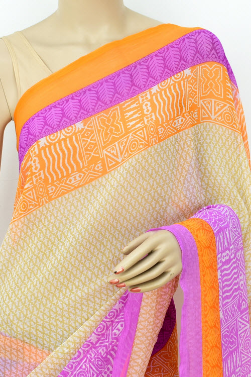 Purple-Orange Printed Georgette Saree with Blouse
