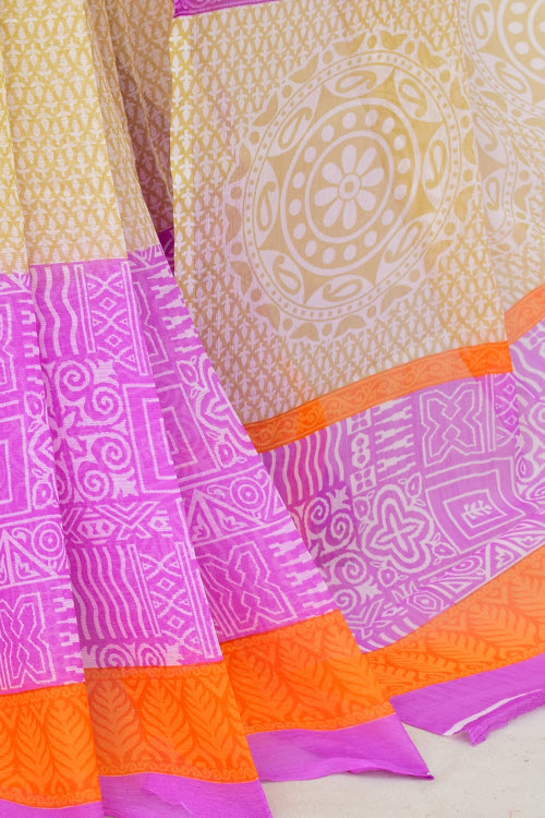 Purple-Orange Printed Georgette Saree with Blouse