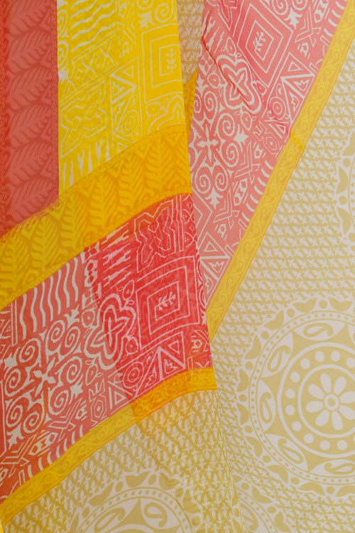 Yellow-Red Printed Georgette Saree with Blouse