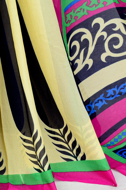 Blue-Green Printed Georgette Saree with Blouse