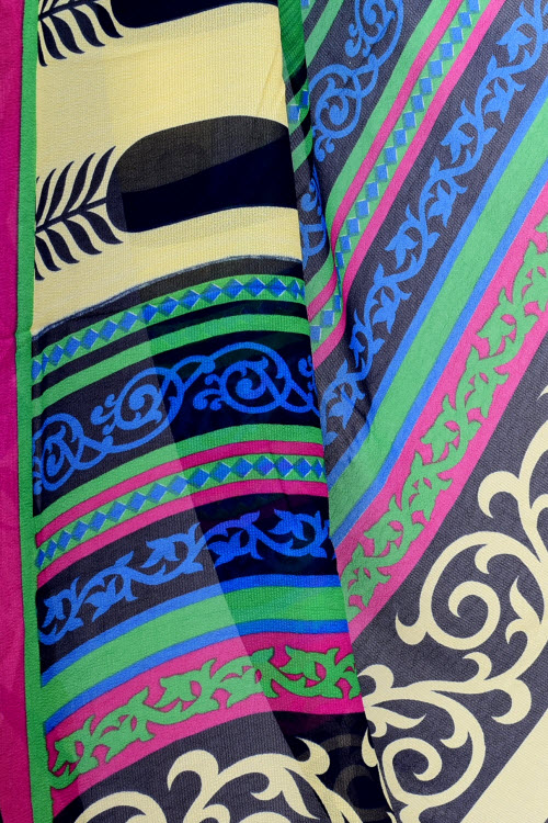 Blue-Green Printed Georgette Saree with Blouse