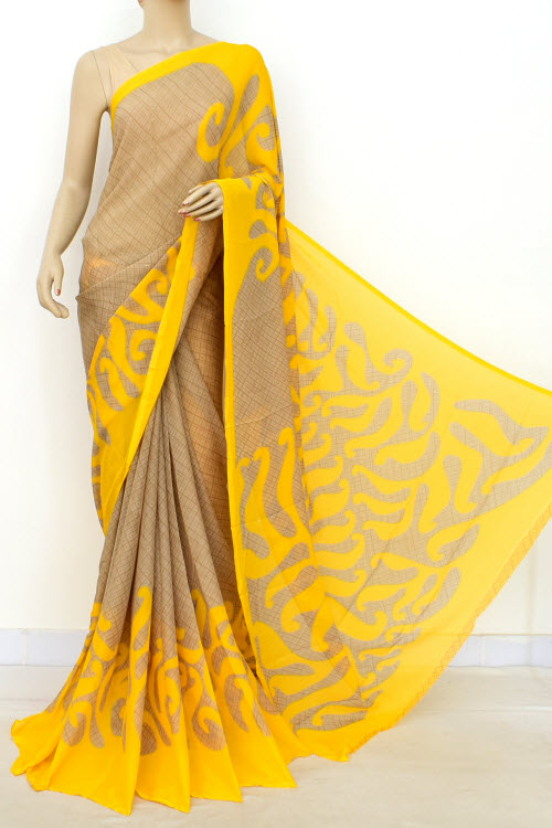 Yellow-Fawn Printed Georgette Saree with Blouse