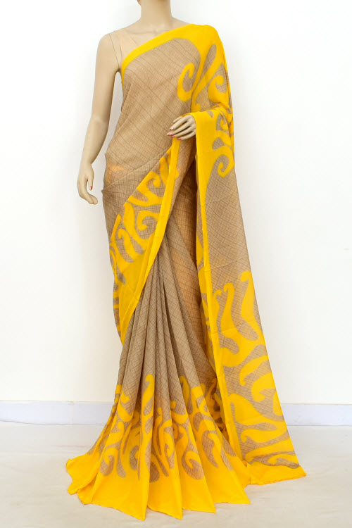 Yellow-Fawn Printed Georgette Saree with Blouse