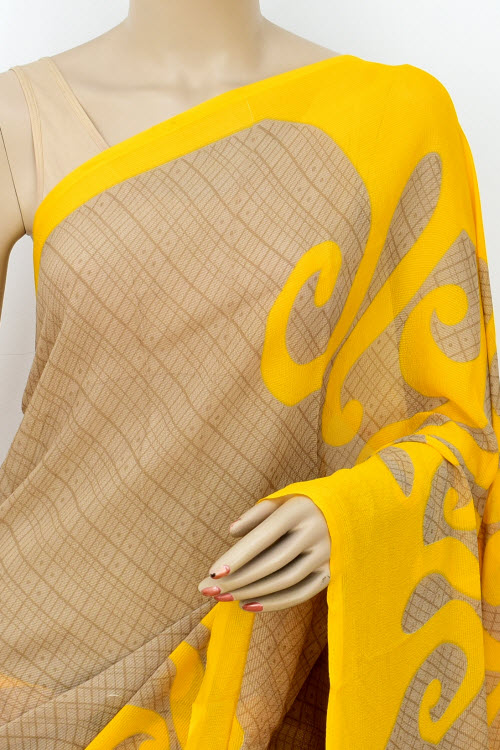 Yellow-Fawn Printed Georgette Saree with Blouse