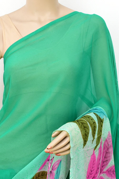 Pista Green Printed Georgette Saree with Blouse