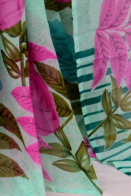 Pista Green Printed Georgette Saree with Blouse