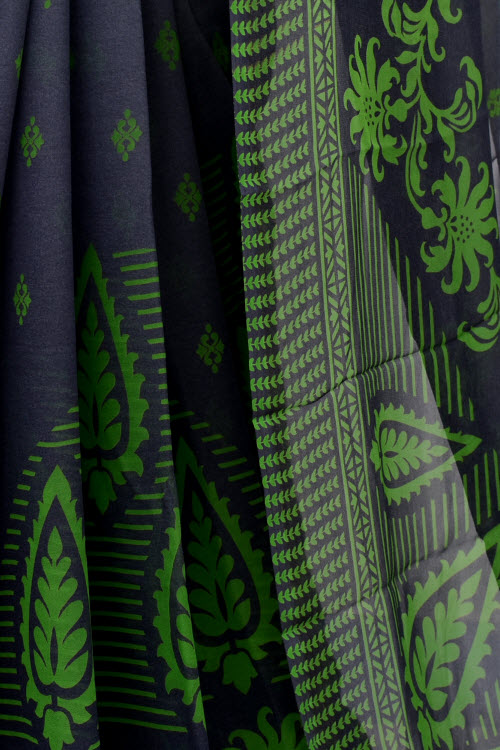 Grey-Green Printed Georgette Saree with Blouse