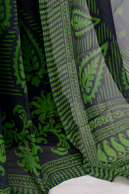 Grey-Green Printed Georgette Saree with Blouse