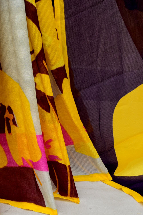 Yellow-Pink Printed Georgette Saree with Blouse