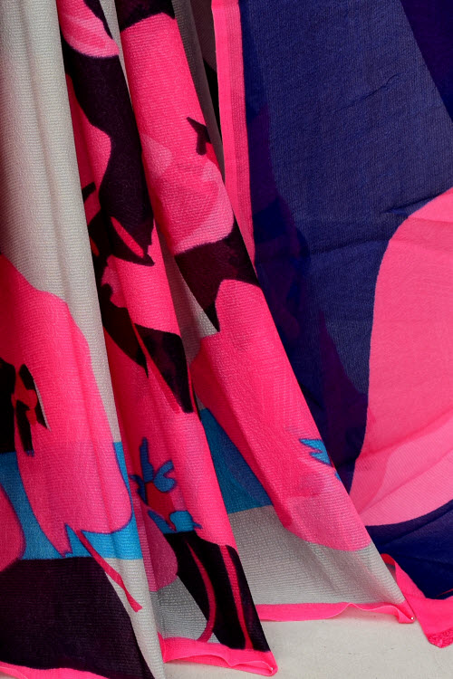 Pink-Blue Printed Georgette Saree with Blouse