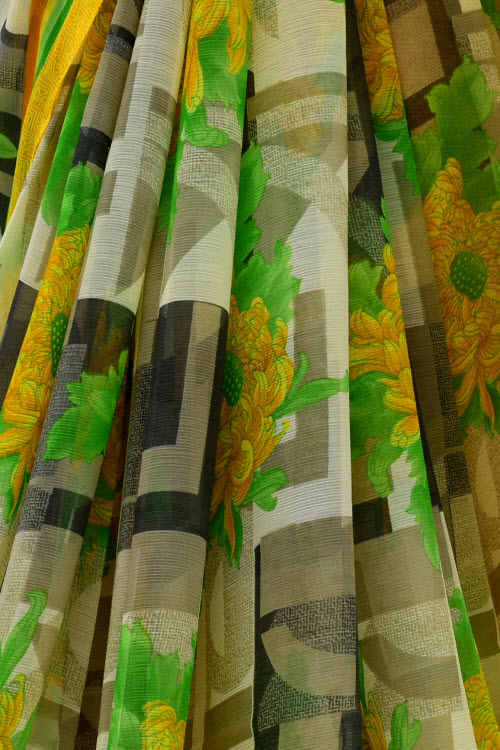 Yellow Printed Georgette Saree with Blouse