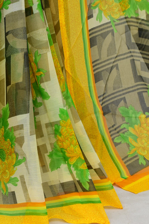 Yellow Printed Georgette Saree with Blouse
