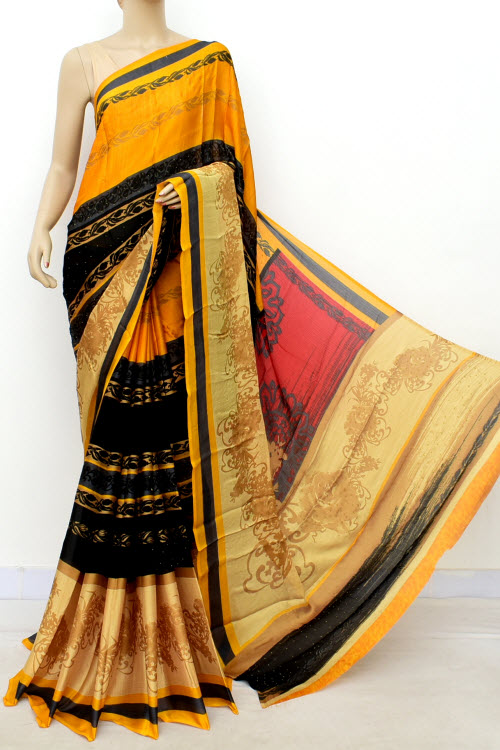 Golden Yellow Printed Georgette Saree with Blouse