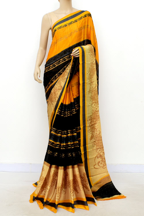 Golden Yellow Printed Georgette Saree with Blouse