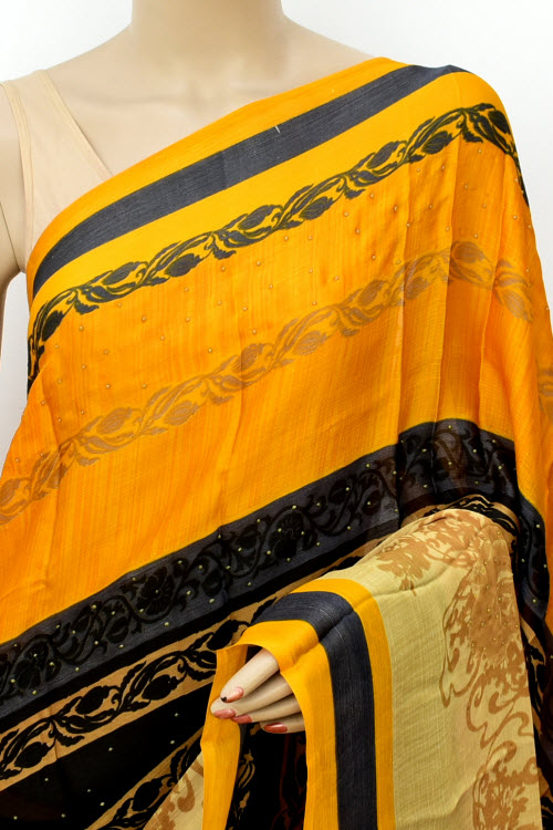 Golden Yellow Printed Georgette Saree with Blouse