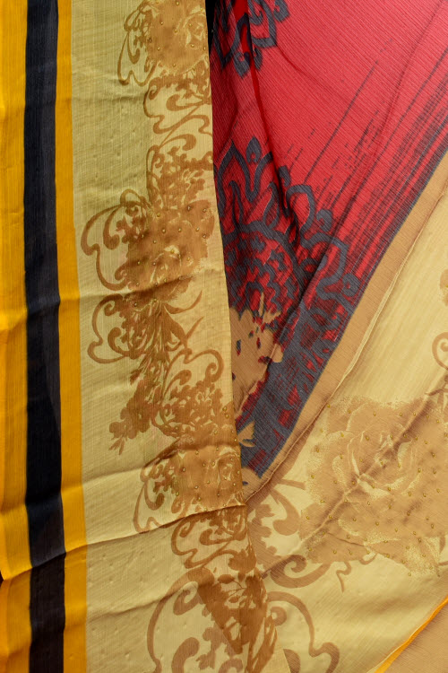 Golden Yellow Printed Georgette Saree with Blouse