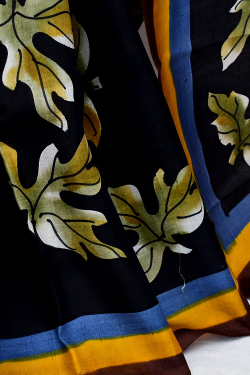 Maroon-Black Double Knitted Handloom Pure Silk Saree