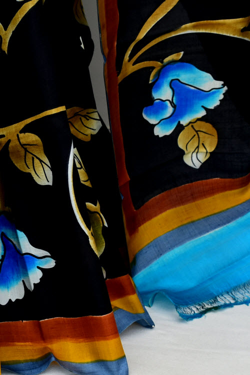 Pherozi Blue Double Knitted Handloom Pure Silk Saree