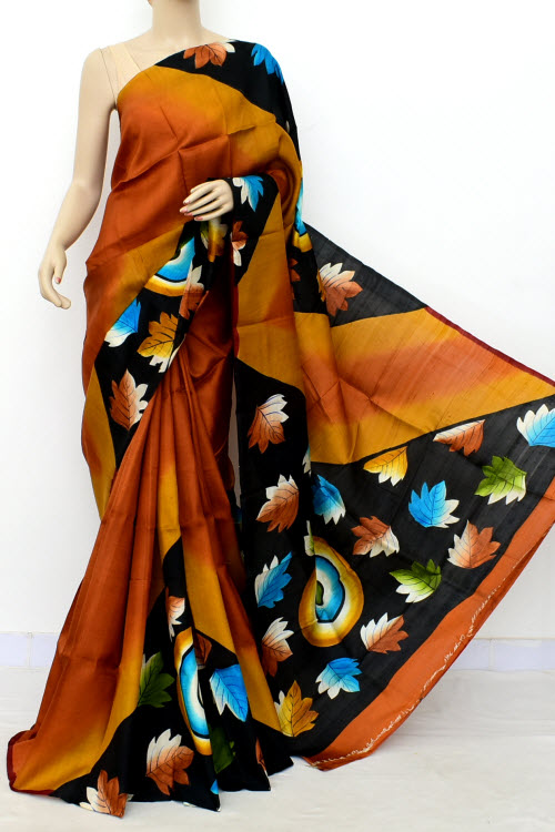Brown-Black Double Knitted Handloom Pure Silk Saree