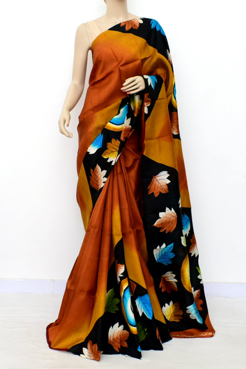 Brown-Black Double Knitted Handloom Pure Silk Saree