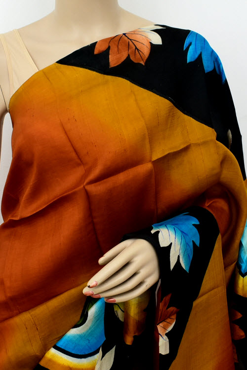 Brown-Black Double Knitted Handloom Pure Silk Saree