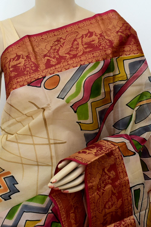 Brown-Fawn Handloom Tusser Silk Saree