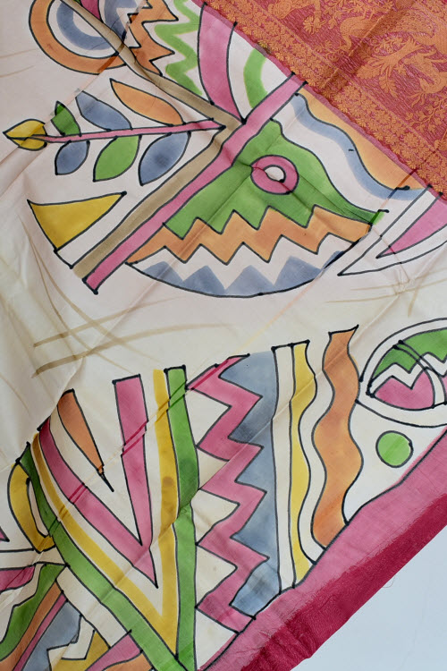 Brown-Fawn Handloom Tusser Silk Saree