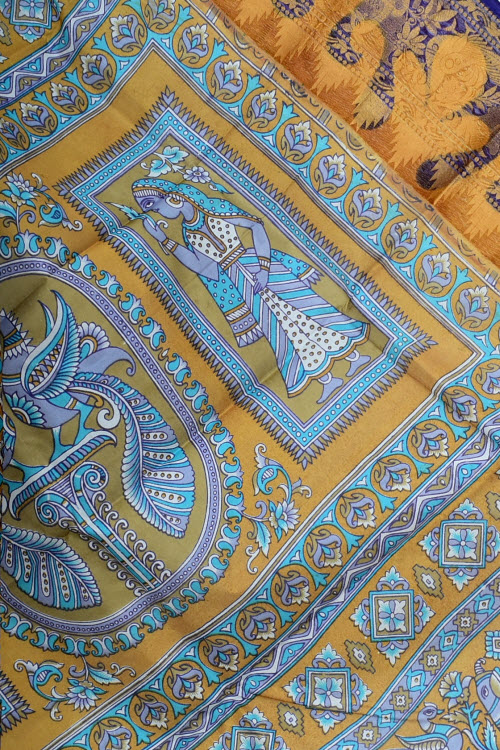 Pherozi Blue Handloom Tusser Silk Saree