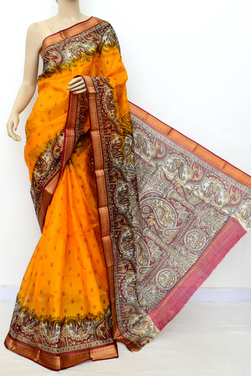 Mustard Yellow Handloom Tusser Silk Saree