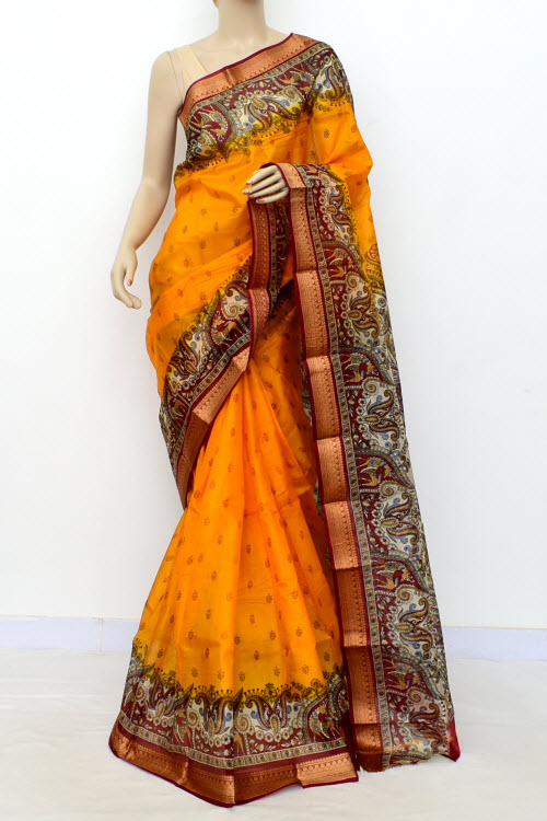 Mustard Yellow Handloom Tusser Silk Saree
